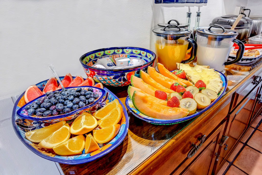 arranged fruit on counter
